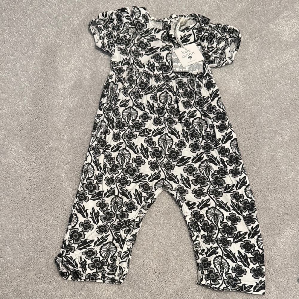 Floral Black and White Kids Jumpsuit